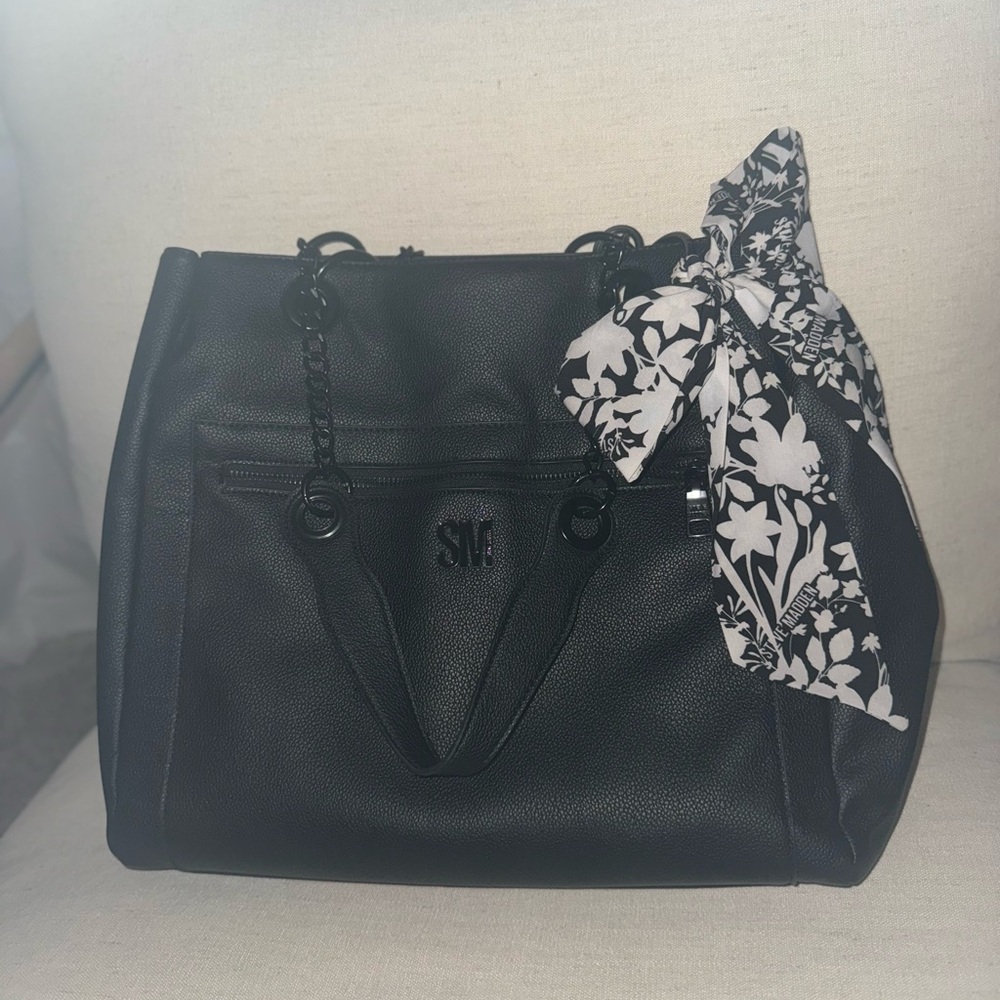 Steve Madden Black Shoulder Bag with Floral Scarf